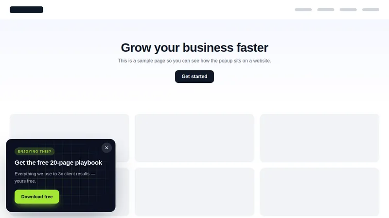 Scroll offer slide-in popup on a sample website offering a free playbook download